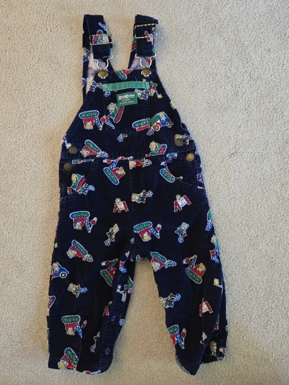 RARE Vintage 1990s Oshgosh B'gosh Blue Patterned Mice At Work Corduroy Overalls